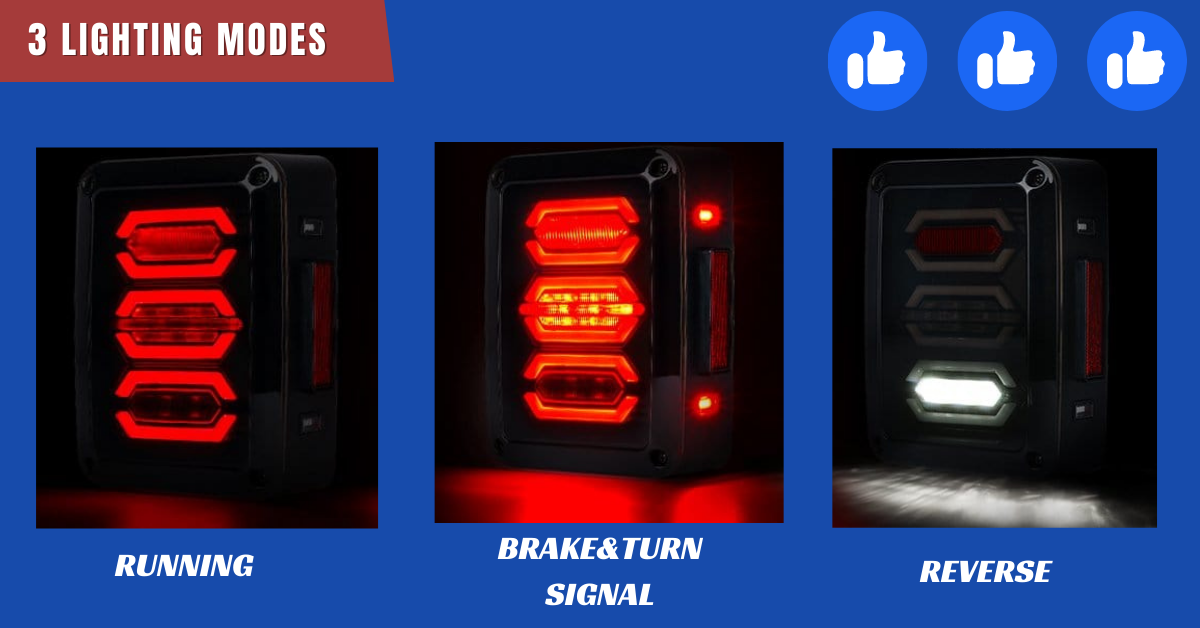 Jeep Wrangler JK LED Tail Lights Assembly With Smoked Lens - Lighting Modes