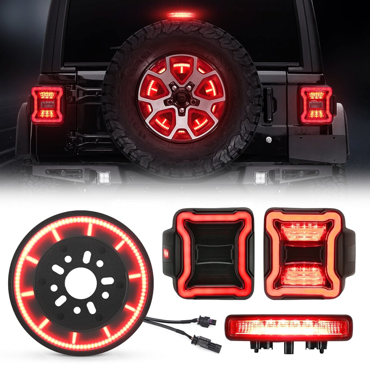 Suparee Jeep Wrangler JL JLU 3-Side Spare Tire Brake Light