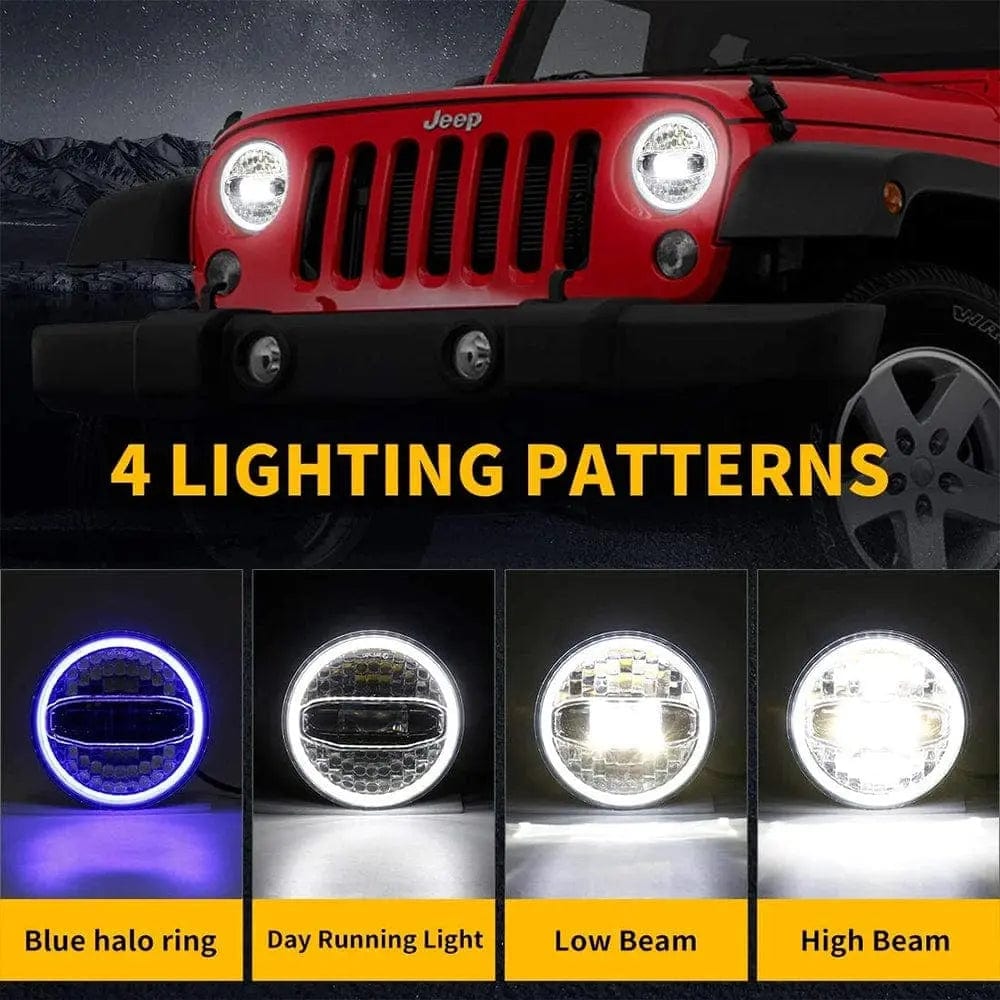 Jeep Wrangler Halo Headlights with Blue for 1997-2018 JK TJ