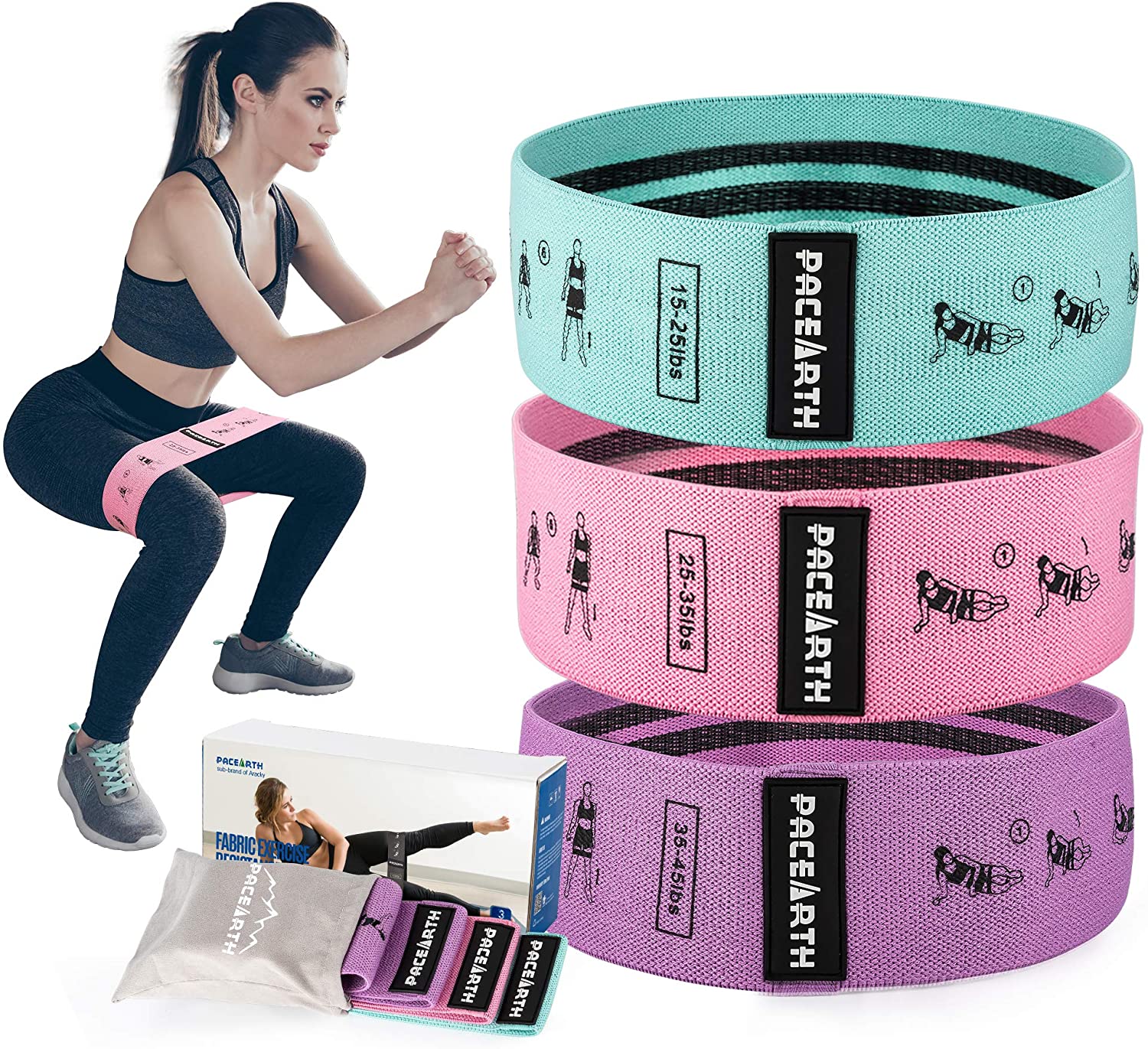 PACEARTH Fabric Booty Bands for Women Butt and Legs Resistance Loop B