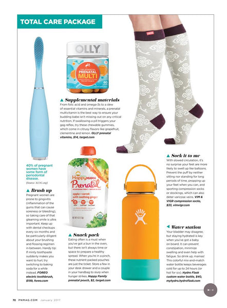 an article from pregnancy and newborn about total care package which includes wearing VIM & VIGR Compression Socks
