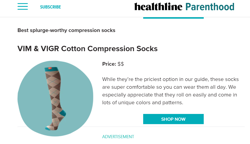 Healthline article on compression socks