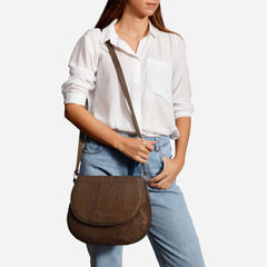 Gift For Vegan Women | Cork Saddle Bag in Brown