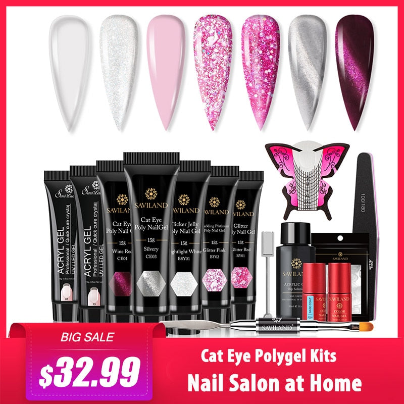 Glitter Polygel Nail Kit With Lamp Manicure Set Acrylic Extension Prof Brooklyn Born Cosmetic