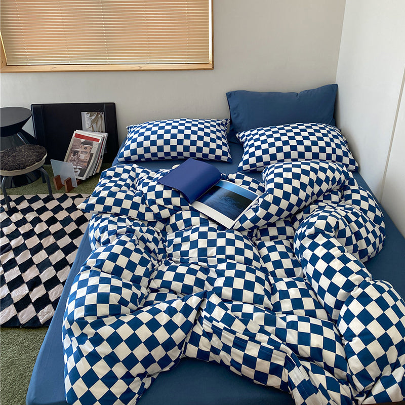 Retro Checkerboard Knitted Cotton Bedding Set