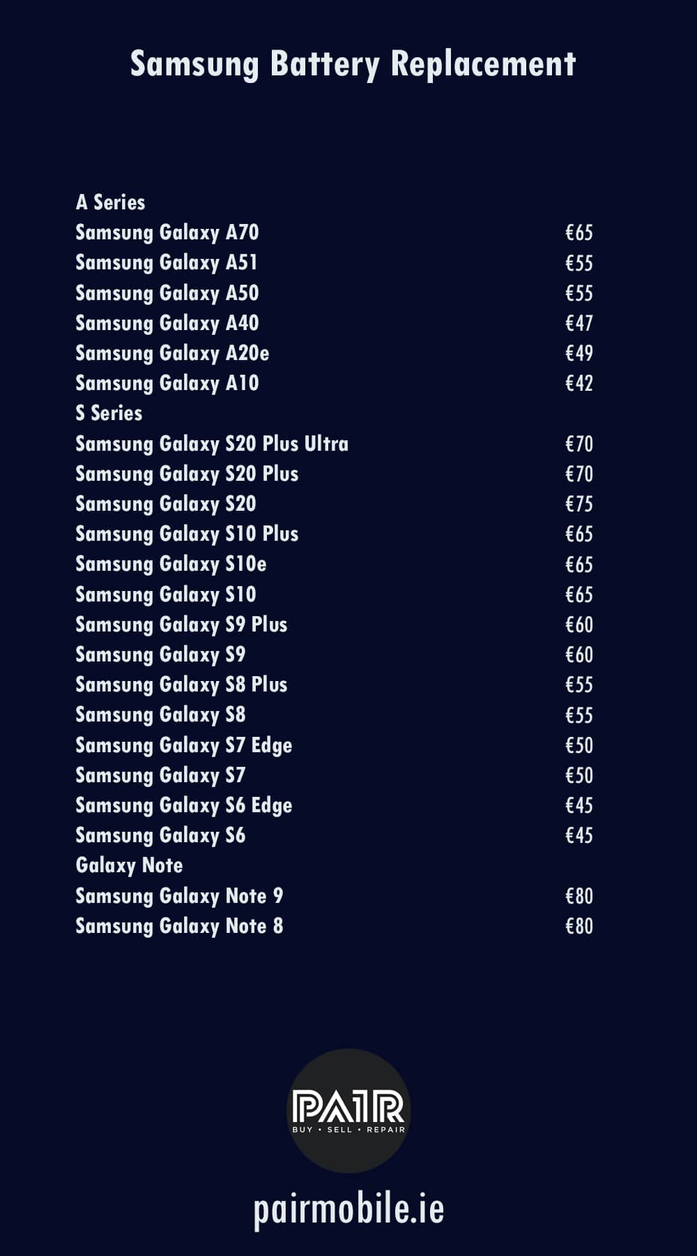 Samsung Battery Repairs at PAIR Mobile