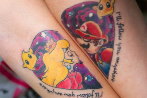 Couple tatouage personnages comique coeur