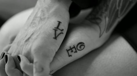 Couple tattoos LO - VE