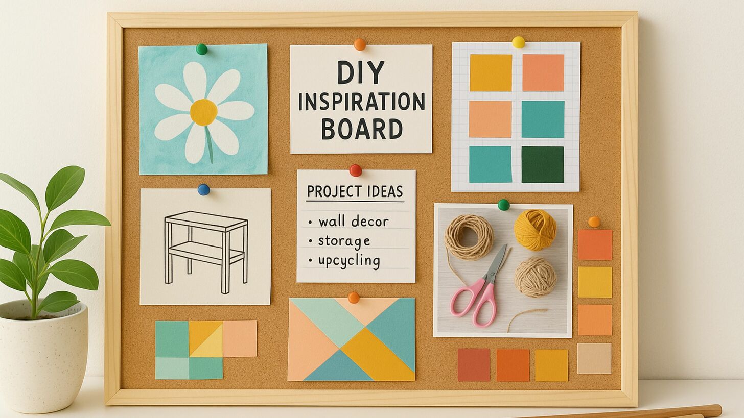DIY inspiration board with current project ideas and color swatches