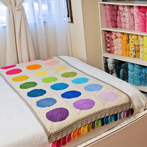 Paintbox Bed Runner & Wrap with Polka Dot Border - Secret Yarnery