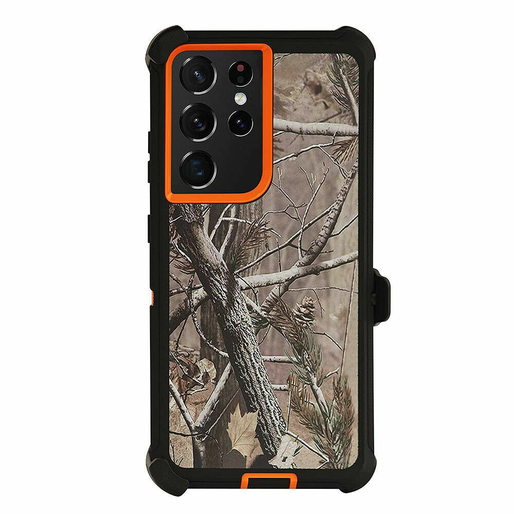 Heavy Duty Defender Galaxy S22 Ultra Case Belt Clip Holster - RealTree Camo