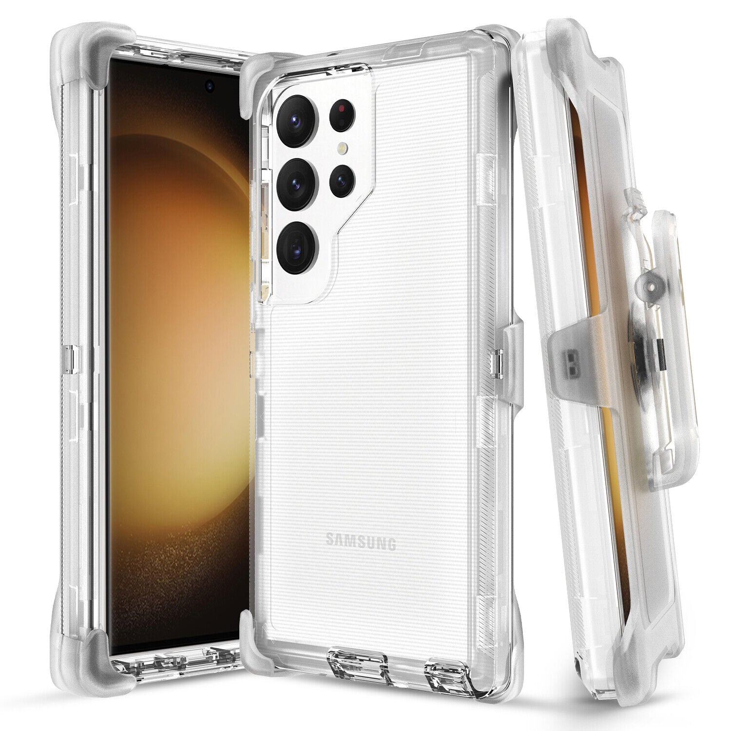 Heavy Duty Defender Galaxy S23 Case Belt Clip Holster - Clear