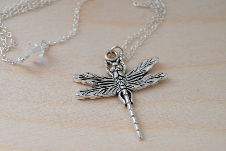 Large Silver Dragonfly Necklace | Dragonfly Charm Necklace | Cute Inse ...