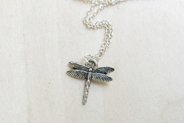 Tiny Silver Dragonfly Necklace – Enchanted Leaves