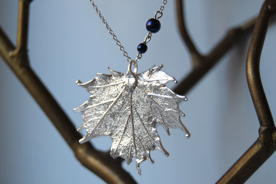 Custom Medium Silver Maple Leaf Necklace Electroformed Jewelry Rea Enchanted Leaves