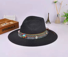 Load image into Gallery viewer, BLACK BOHO HAT WITH BEADED BRAID DETAILING