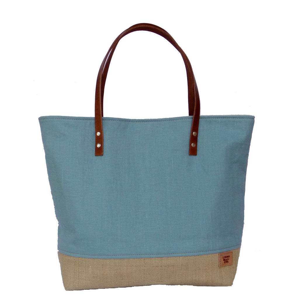 Panama Linen and Burlap Large Tote Bag - Blue and Beige | 1820 Bag Co.