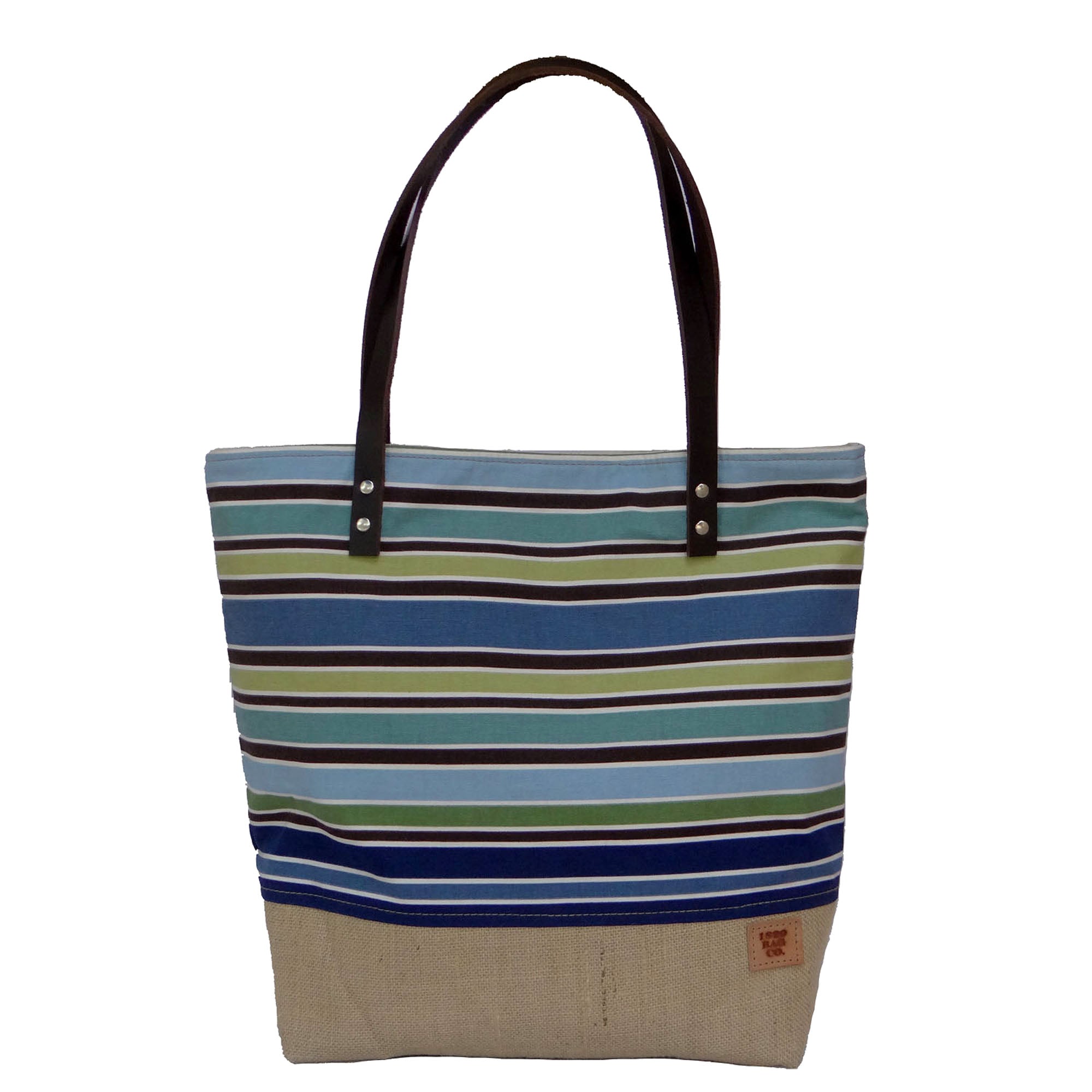 Panama Canvas and Burlap Large Tote Bag - Striped Blue and Beige | 1820