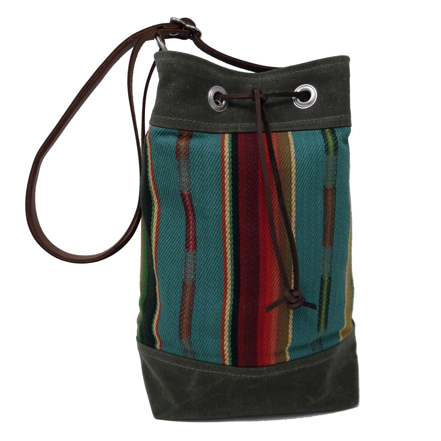 Wildwood Waxed Canvas Bucket Bag - Green and Turquoise – 1820 Bag Co.