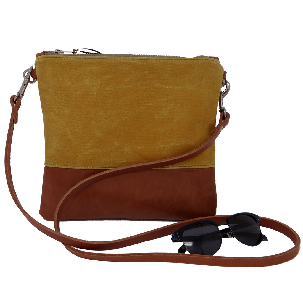 Sanibel Waxed Canvas & Leather Crossbody Bag - Yellow and Tan | 1820 Bag Co.