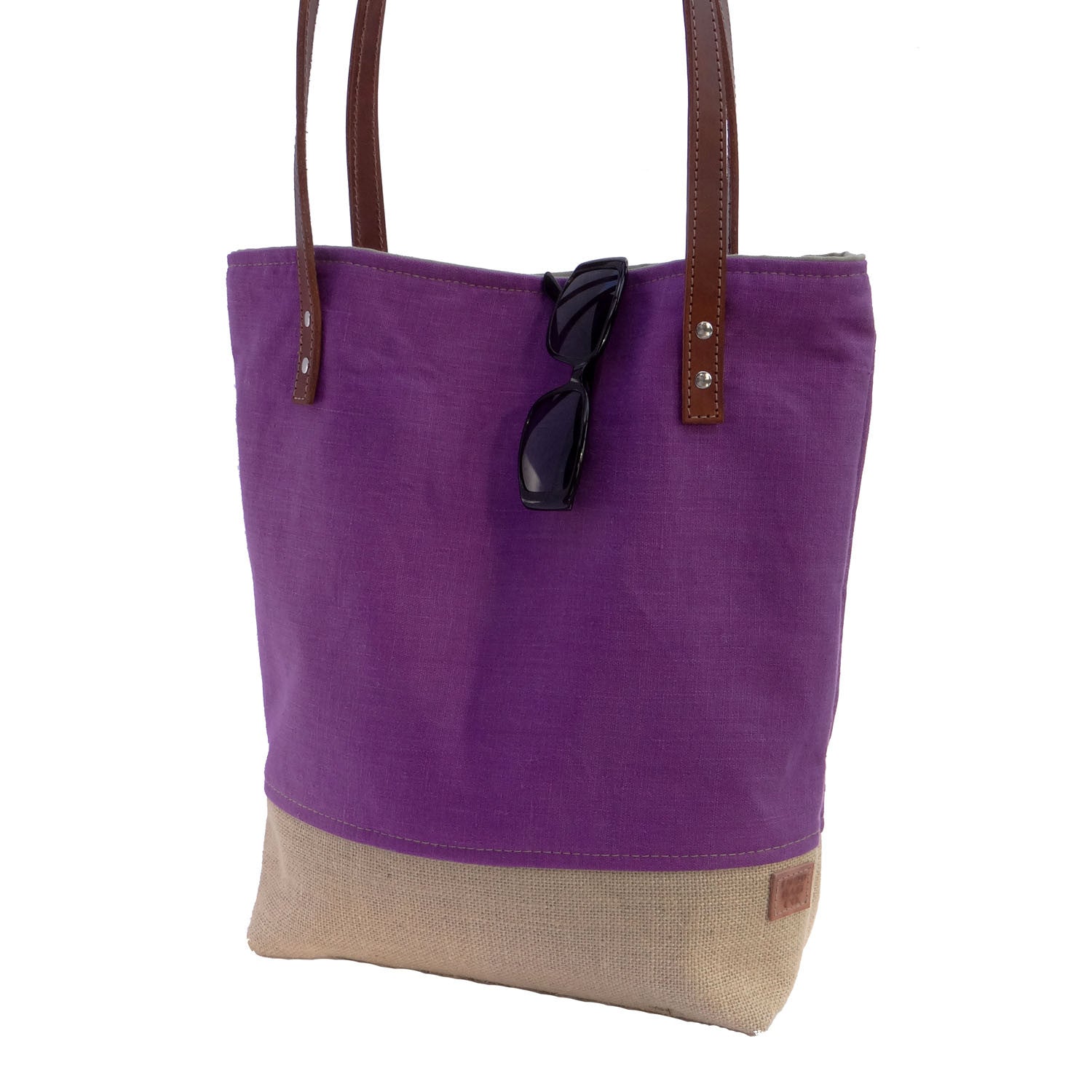 Panama Linen and Burlap Tote Bag - Purple and Beige | 1820 Bag Co.