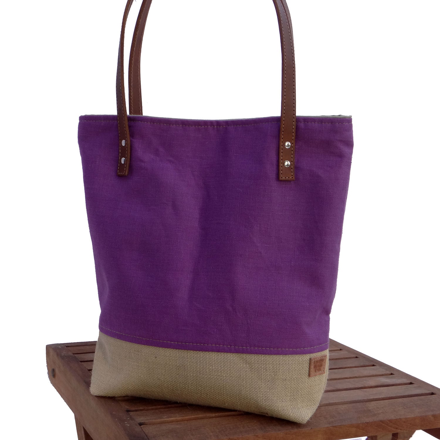 Panama Linen and Burlap Tote Bag - Purple and Beige | 1820 Bag Co.
