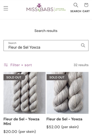 Product search results showing a sold out product