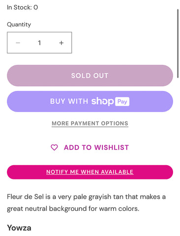 Product page screenshot with pink "notify me" button