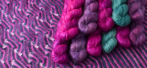 Moonglow yarn on a knitted shawl