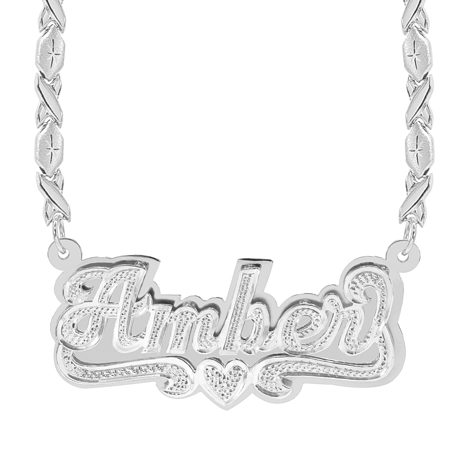 14K Gold over Sterling Silver / Xoxo Chain Personalized Double Plated Name Necklace "Amber" with Xoxo chain