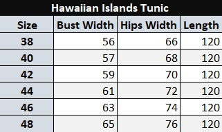 Ashyak Hawaiian Islands Tunic Size Chart