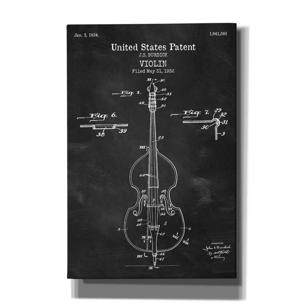 Violin Blueprint Patent Chalkboard' Canvas Wall Art EpicGraffiti.com