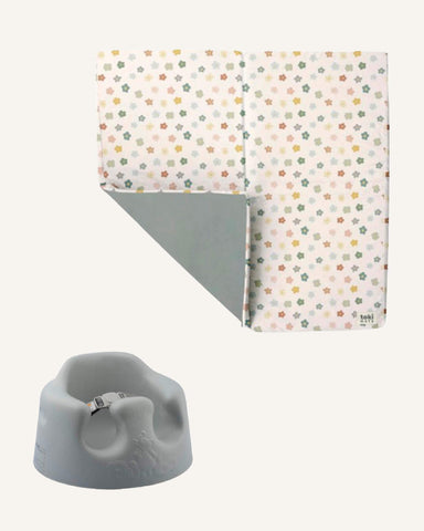 Gray baby floor seat and floral play mat