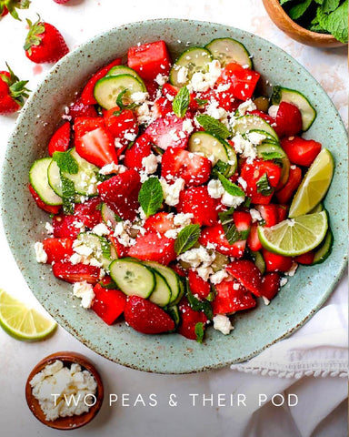Strawberry watermelon salad with mint and feta cheese