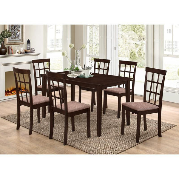 T-1048/C-1010 - 7pc Espresso Wooden Dining Set w/ Fabric Padding Chairs (IFDC)