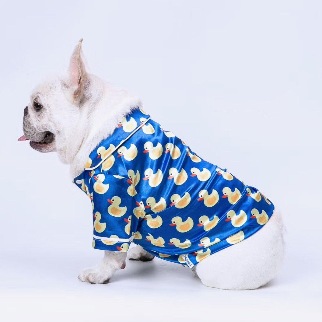 Dog Cartoon Duck Blue Silk Pajamas PJs for Small Medium Dogs – Frenchiely