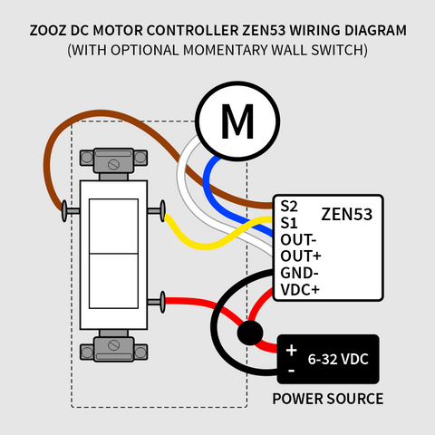 Zooz DC Motor Controller ZEN53 Wiring Diagram