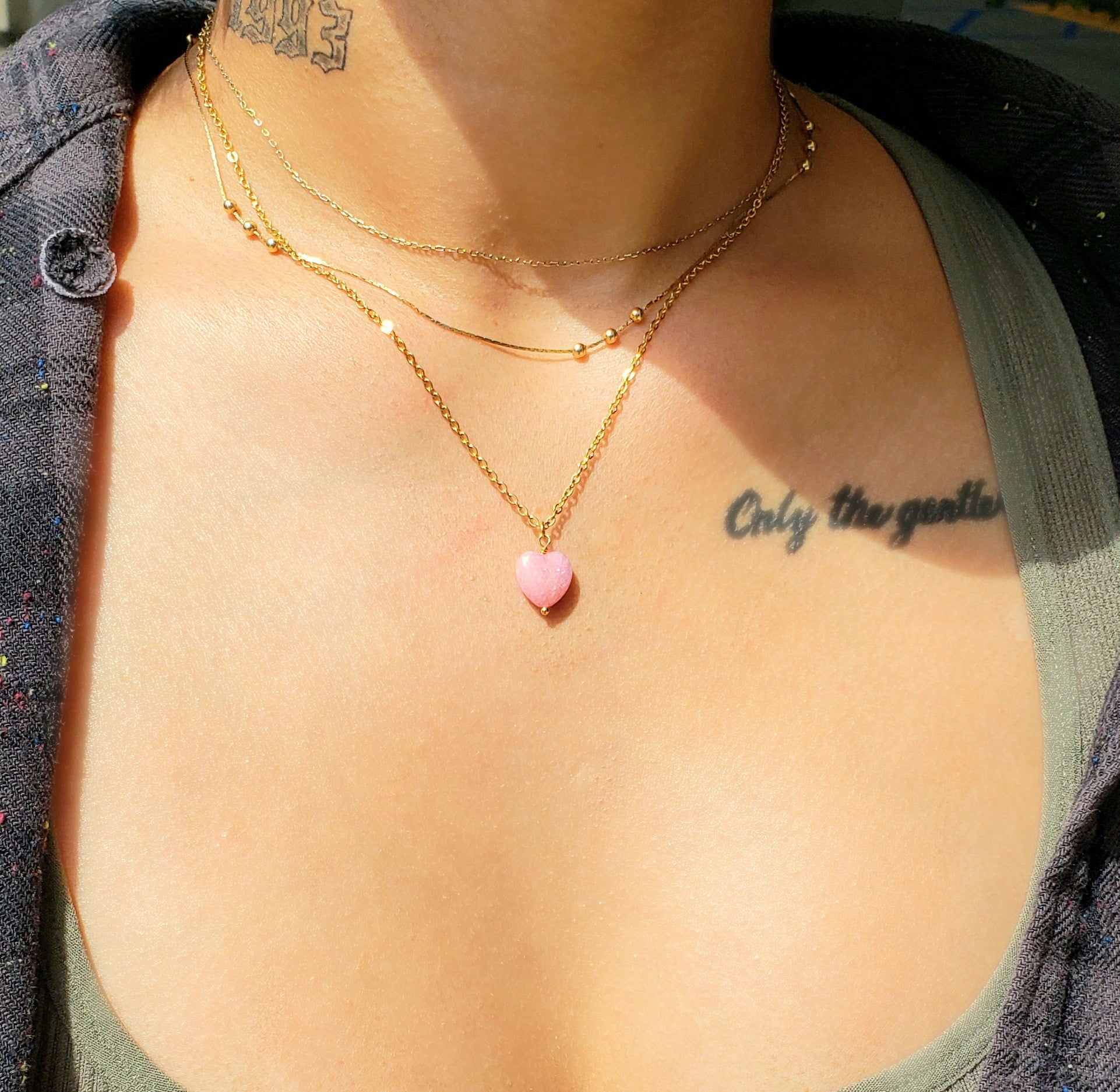 Mini Rose Quartz Heart Natural Stone Necklace