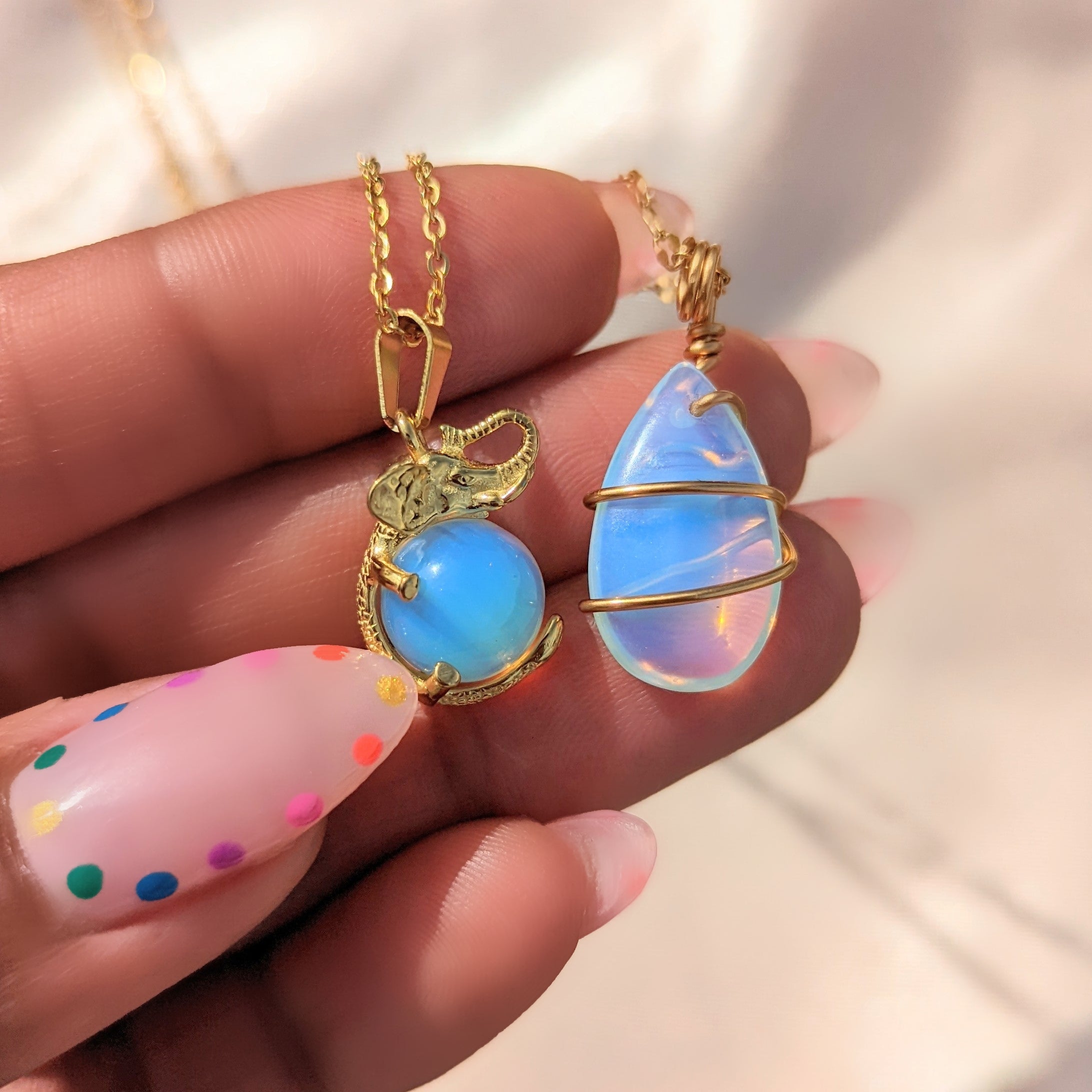 Opalite Drop & Elephant Necklace Sets