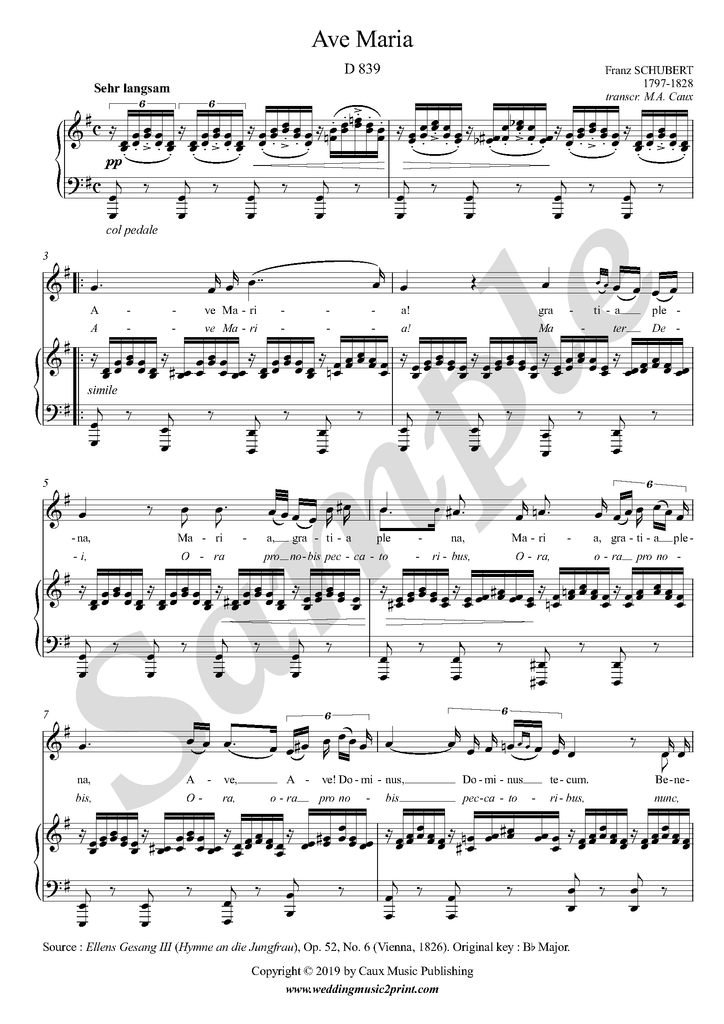 Schubert Ave Maria Sheet Music Weddingmusic2print