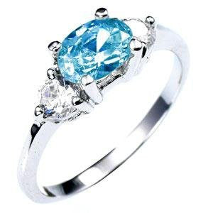 White Gold and Aquamarine CZ Ring