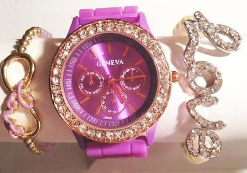 Copy of Lavender Love & Kisses Stacking Watch Set with Crystal Bracelets