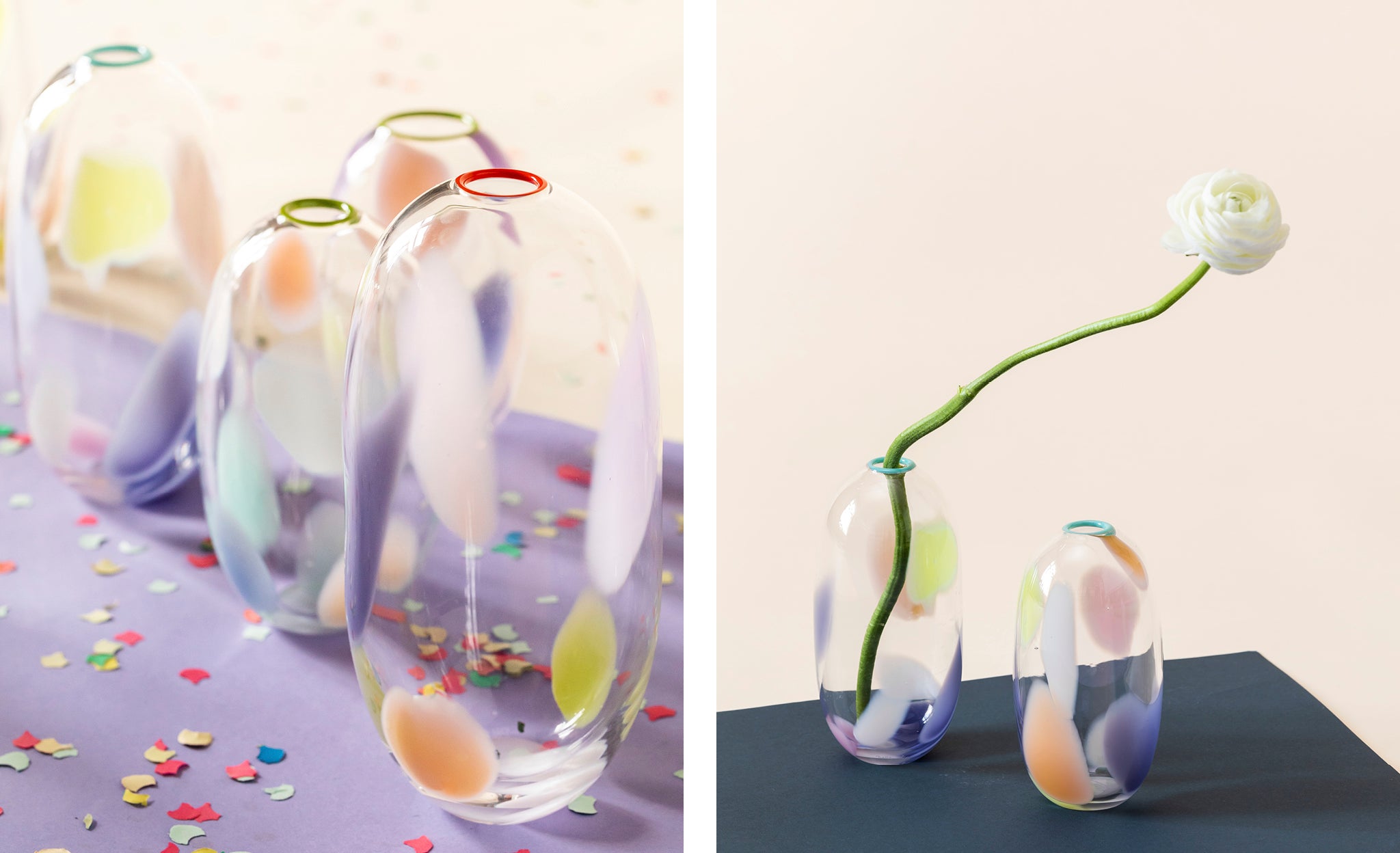 Vases en verre à pois colorés