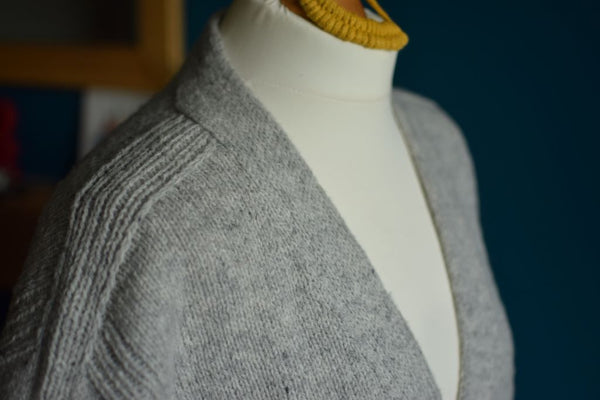 Calm Down Cardigan knit by patsypoomakes in BC Garn Loch Lomond Silver