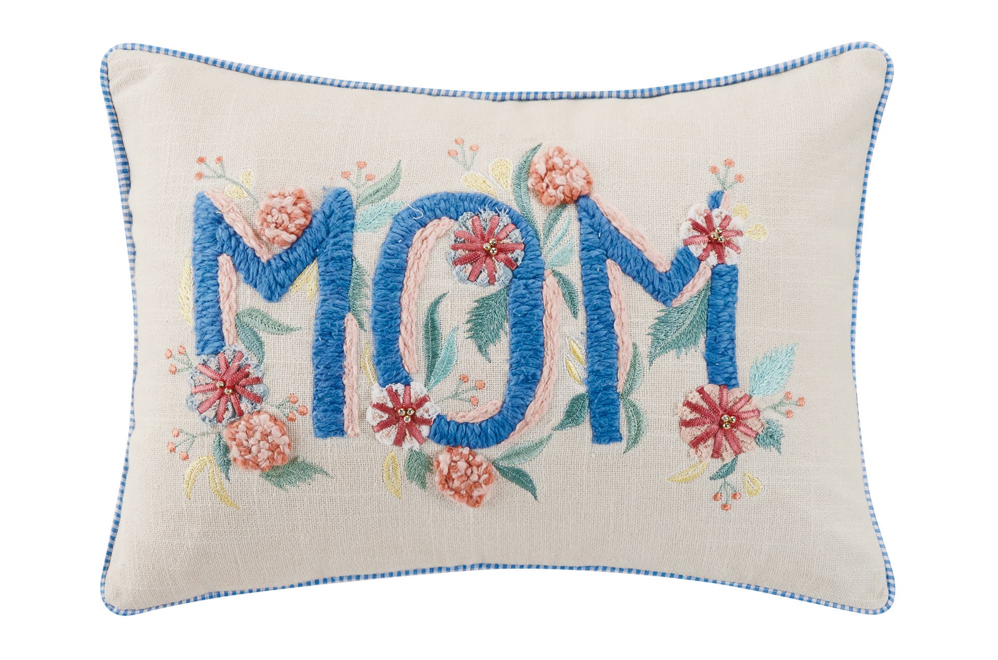 Throw Pillow, Gingham Mom Embroidered