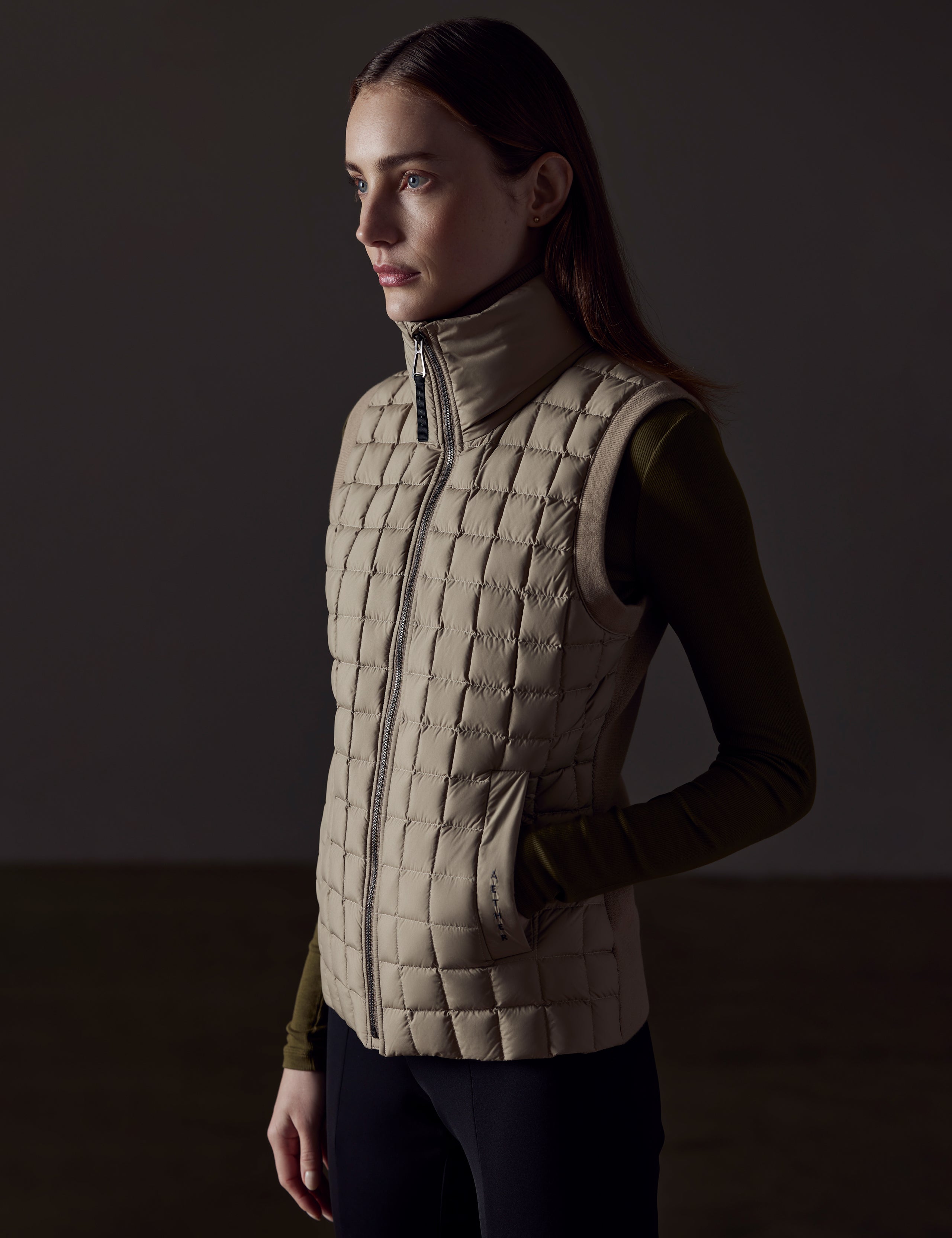 woman wearing brown vest from AETHER Apparel