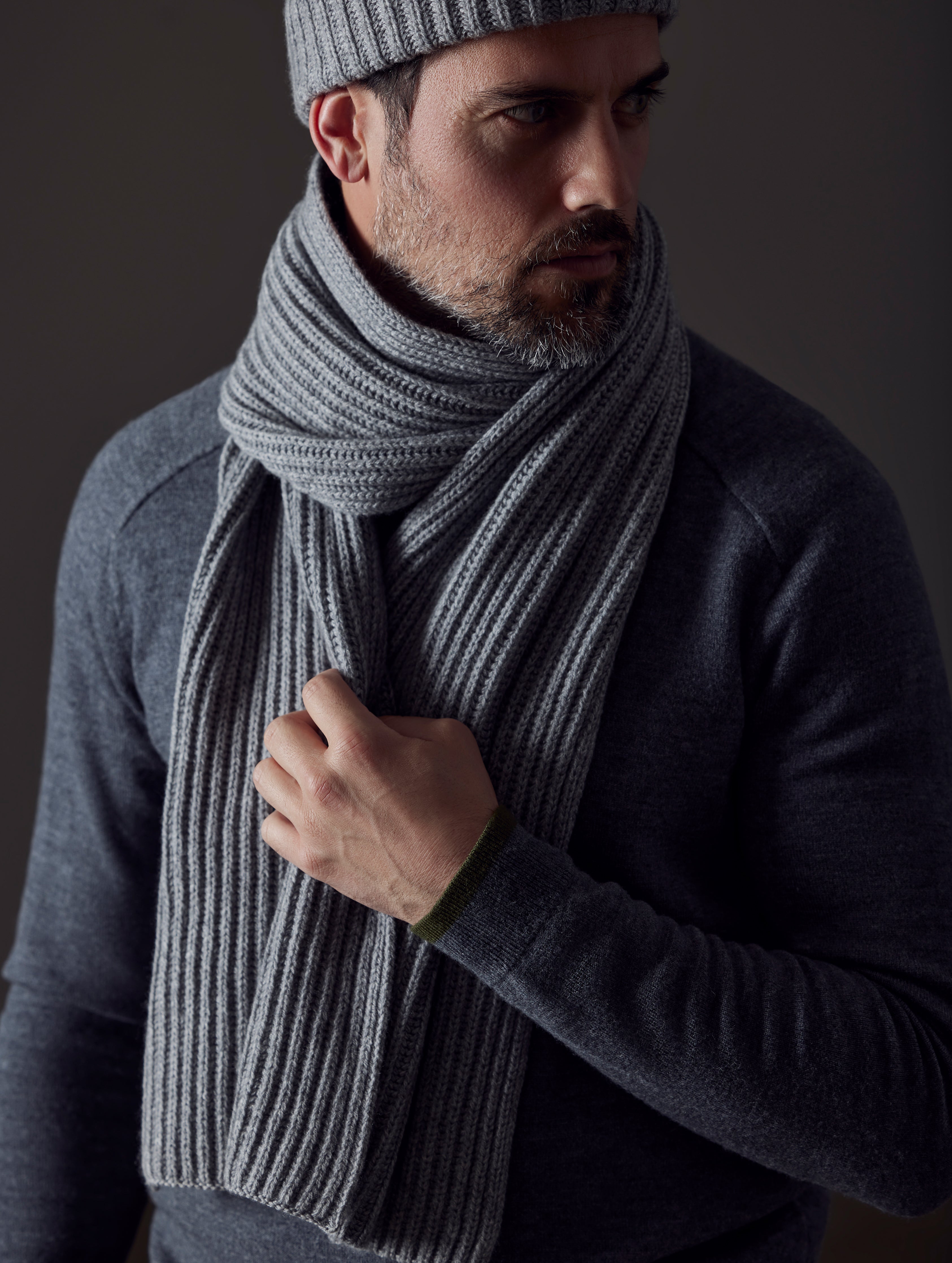 Ribbed Cashmere Scarf - Heather Grey