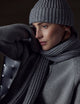 woman wearing grey cashmere scarf from AETHER Apparel