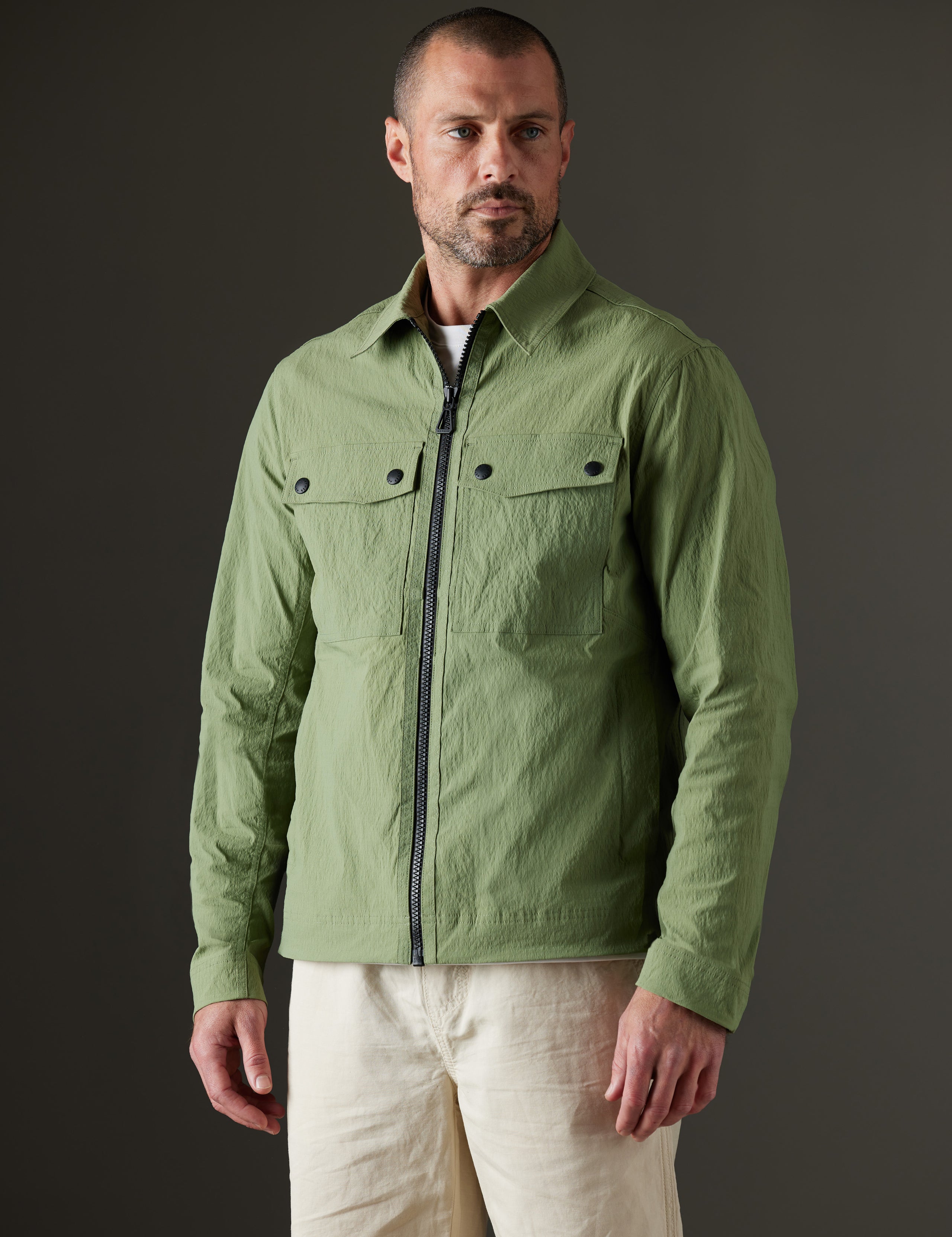 Man wearing green jacket from AETHER Apparel