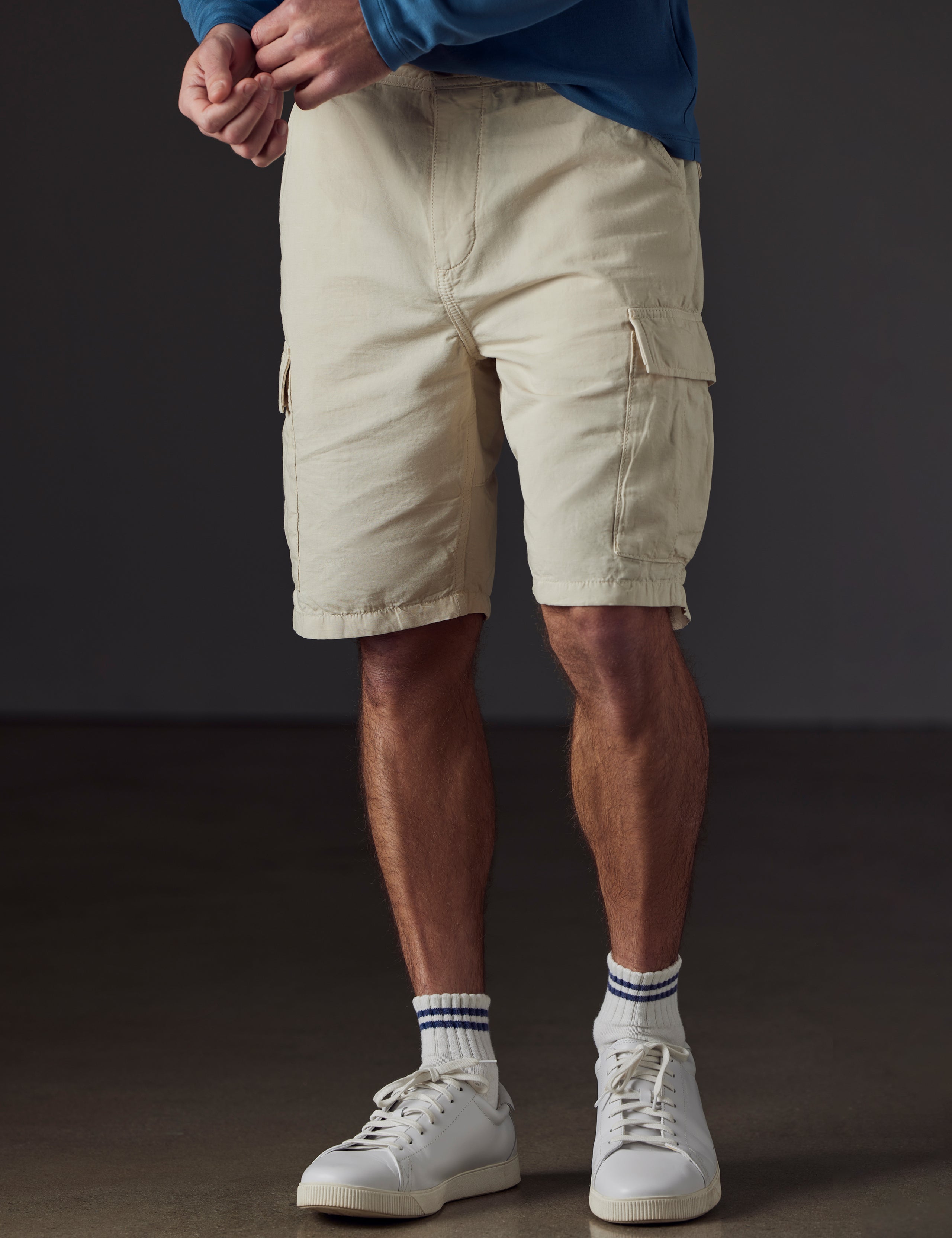beige fatigue shorts from AETHER Apparel